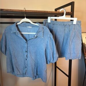Blue Denim Top and Skirt Matching Set